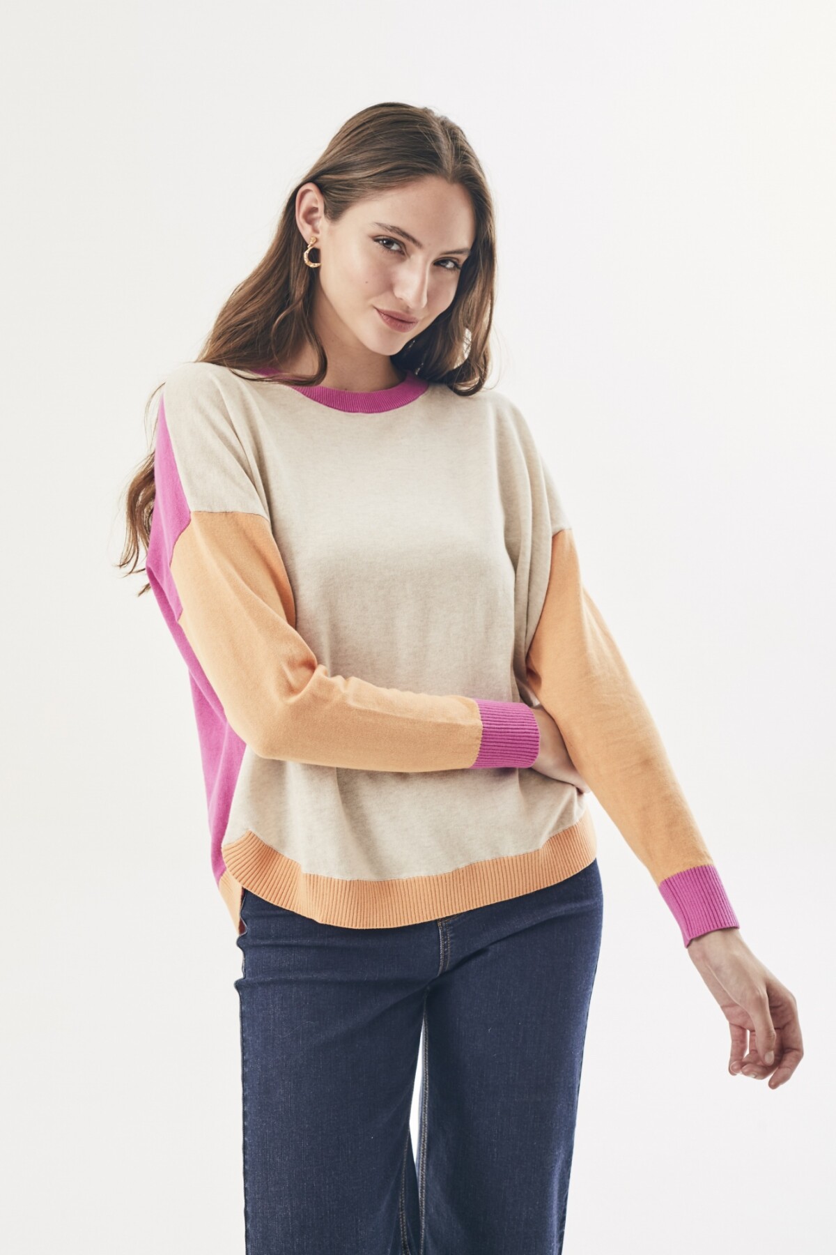 Sweater Color Block Fucsia