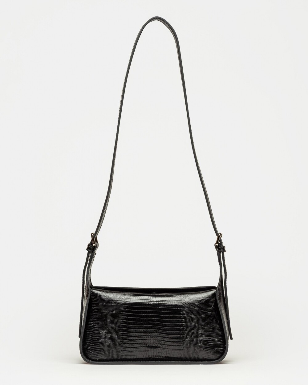 Bandolera Nicola en cuero lagarto Negro