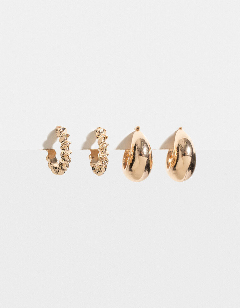 Aros Argollas Set Metal Set De Argollas Chunky - Dorado
