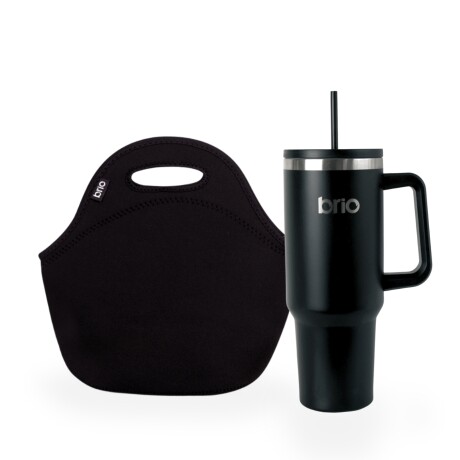 Set de lunchera de neopreno y vaso térmico Cup 360 1200ml brio set-negro