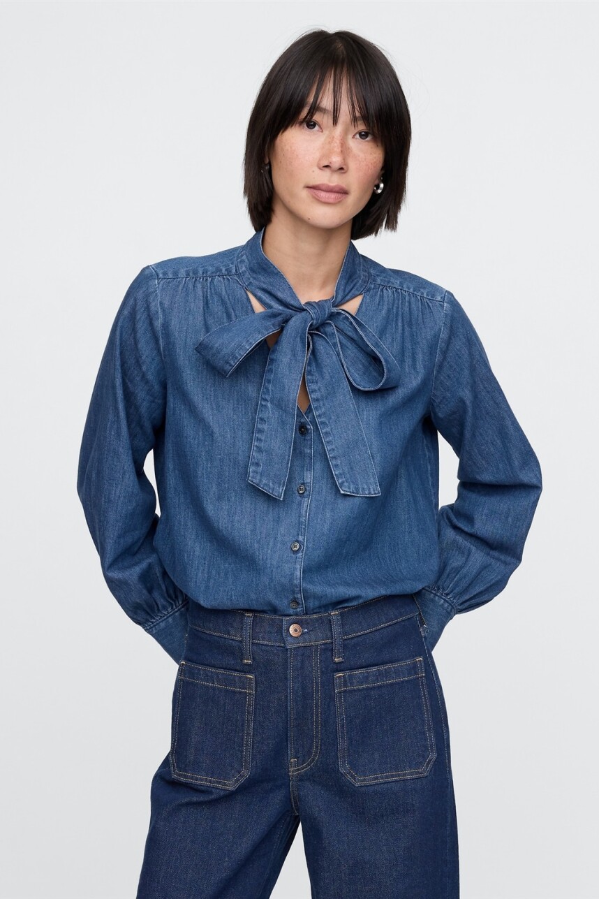 Camisa De Jean Con Moña Mujer Light Indigo 2
