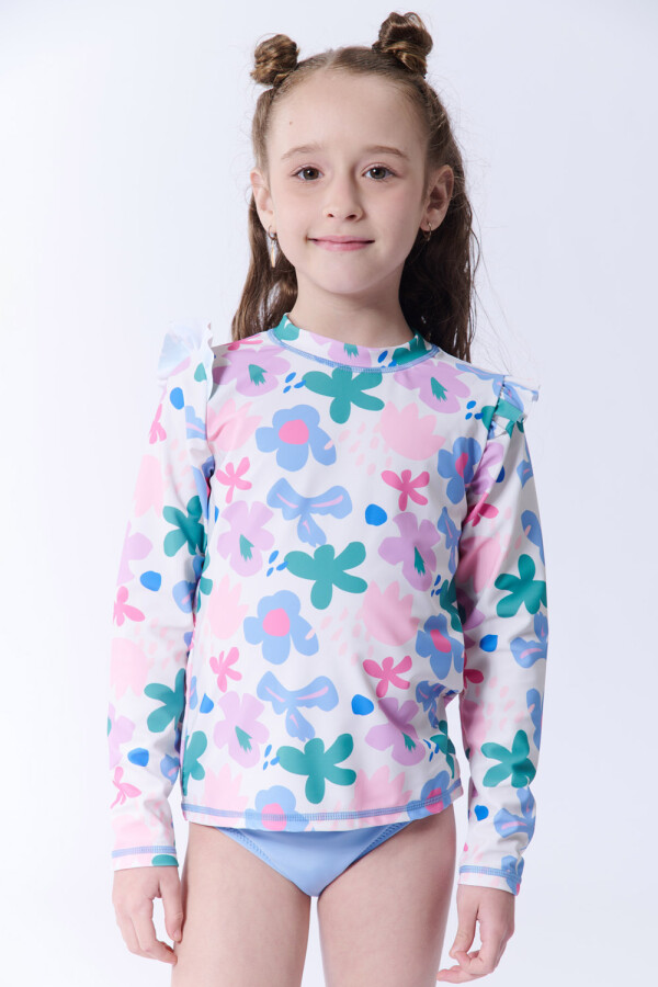 Remera manga larga uv estampa flores Flores Blanca