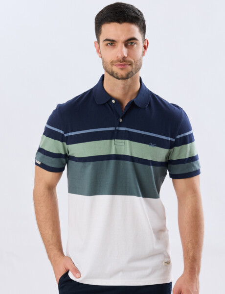 REMERA POLO RAYADA JERSEY Azul Oscuro