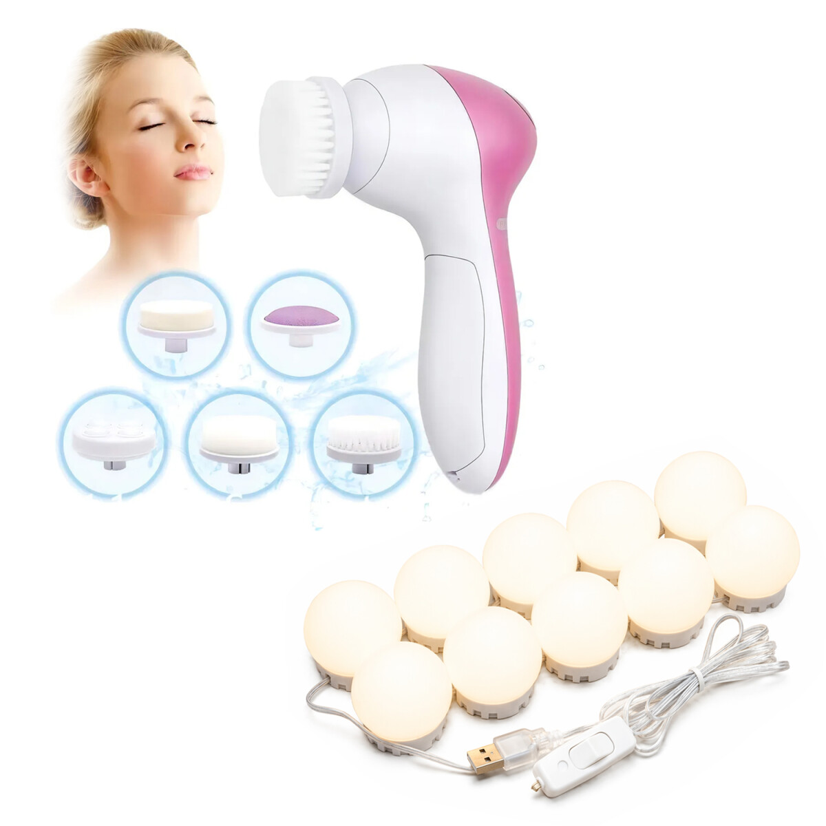 Set Luces Led P/Espejo Maquillaje 10 Focos + SPA Facial 5En1 - Blanco Frío 