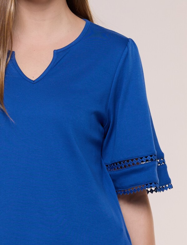 Remera De Algodón Con Detalles De Puntilla AZUL