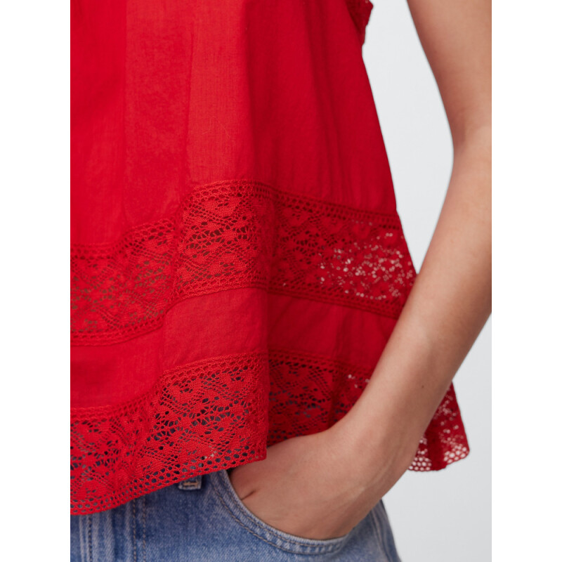 V-LACE TRIM HALTER TOP TOMATO SAUCE