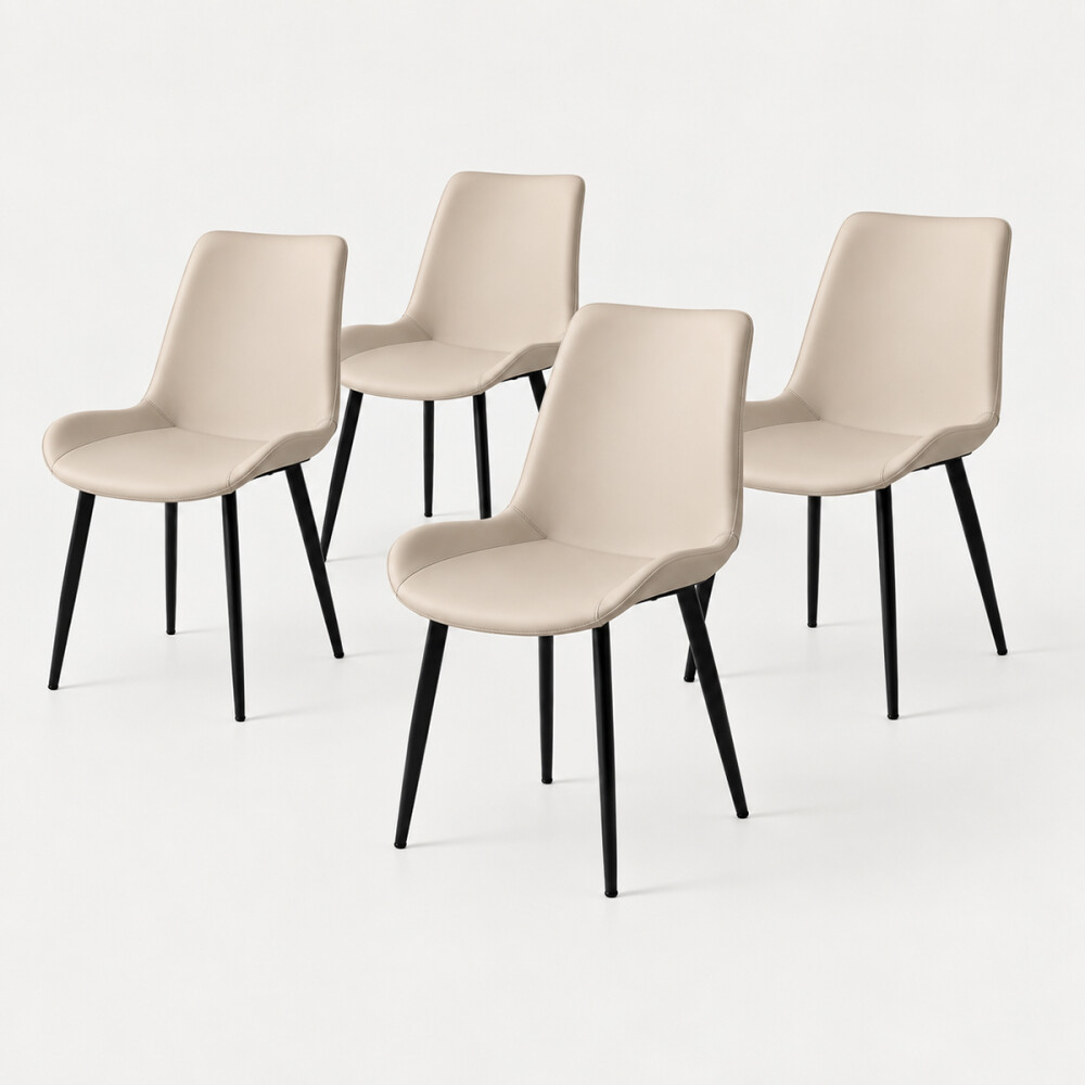 Juego De Comedor Mesa vidrio Símil Mármol + 4 Sillas Ecocuero Mesa blanca + 4 sillas blancas