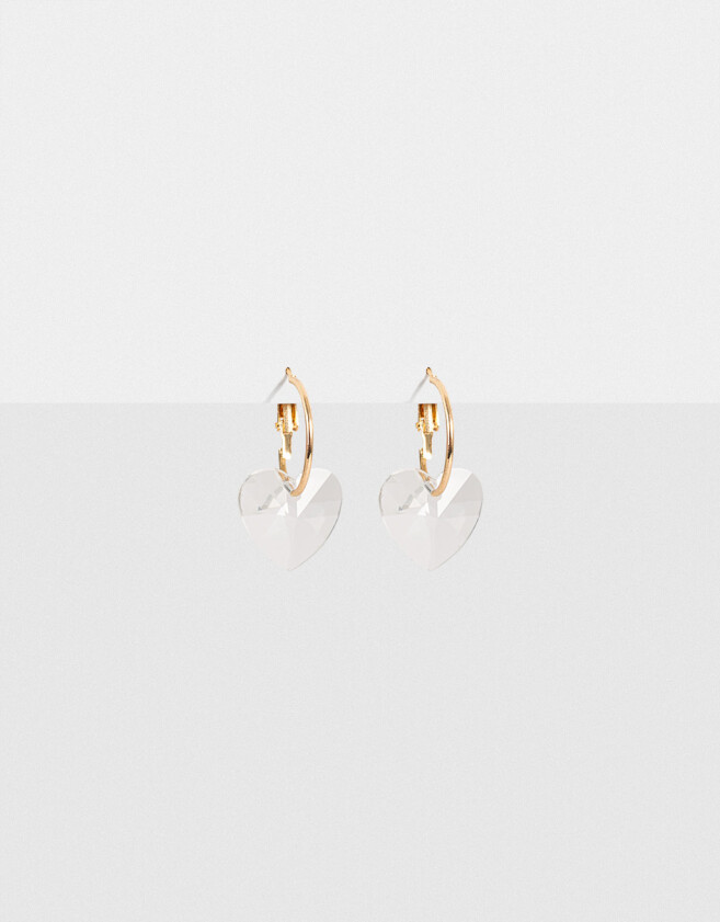 Aros Argollas Strass Corazón Argollas Con Corazón - Dorado