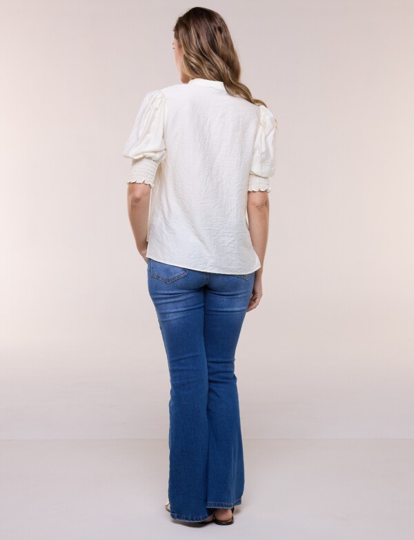 Blusa Crepé Con Mangas Abullonadas CRUDO