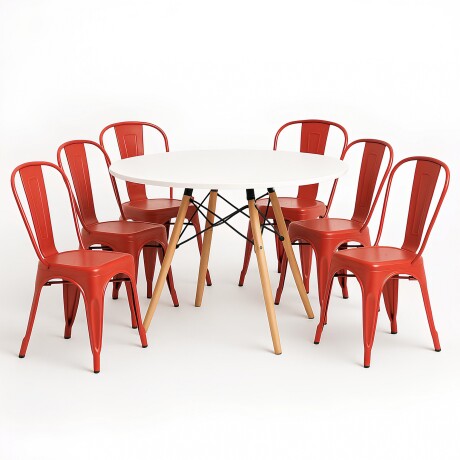 Juego de comedor mesa Redonda 120cm + 6 Sillas Tolix Blanco