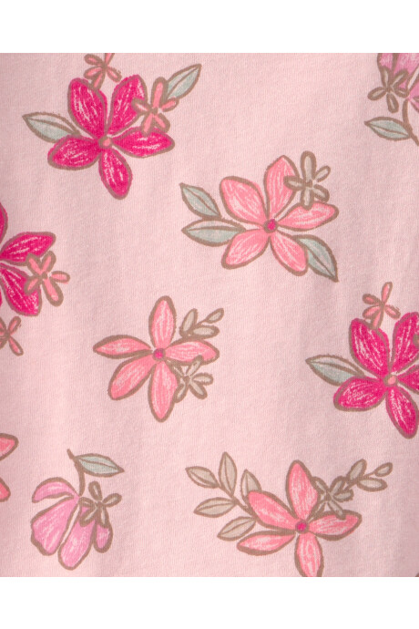 Remera de algodón, manga corta, rosada, diseño floral Sin color