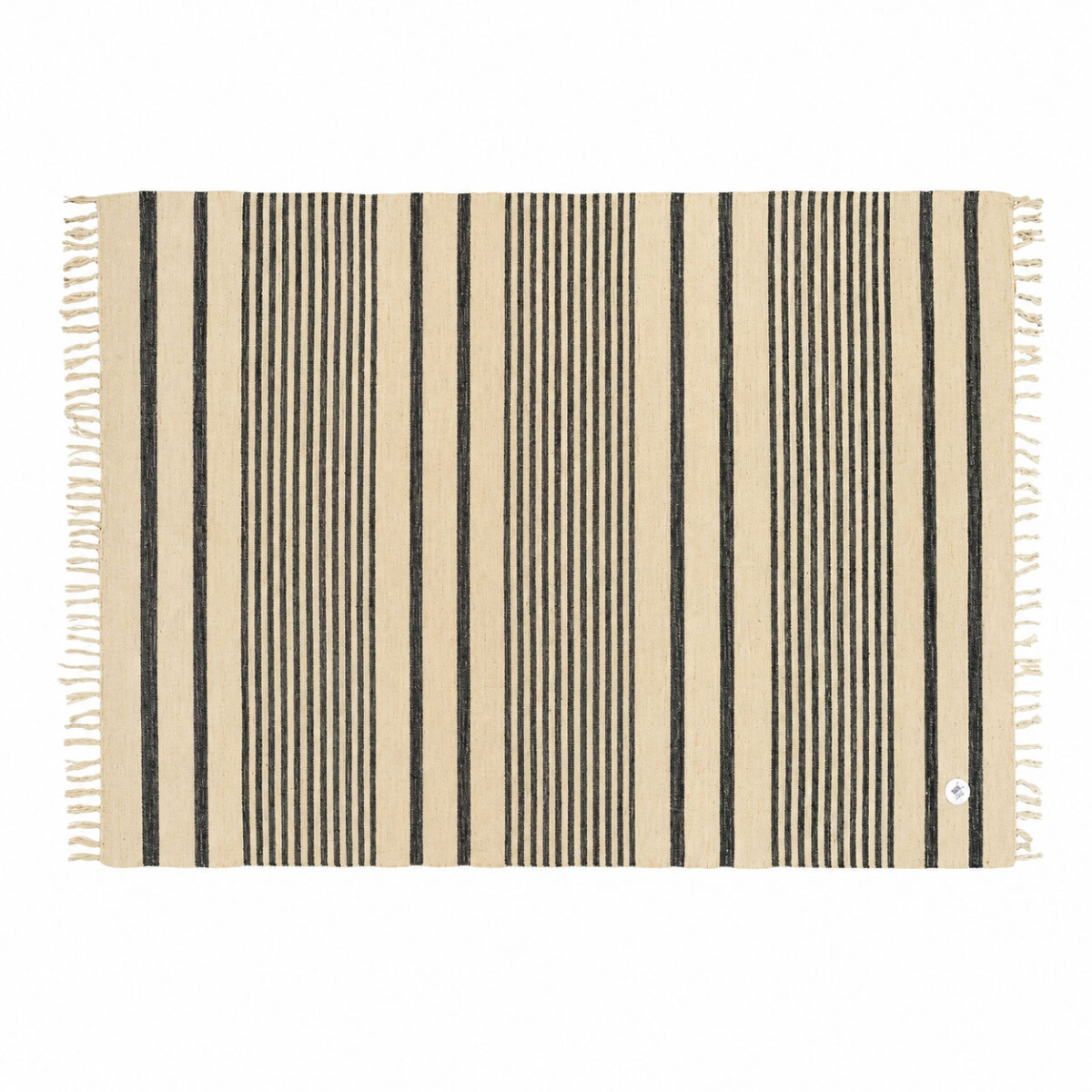 Alfombra Grande Estilo Líneas Moderna Con Flecos - Natural 