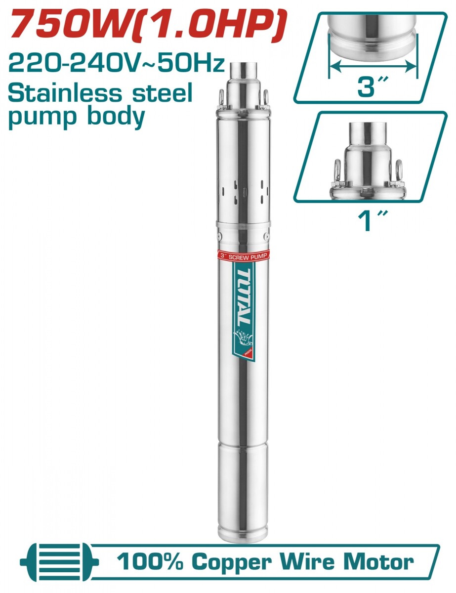 BOMBA SUMERGIBLE 750W 3ÏÏ 103MTS 33L/M TOTAL 