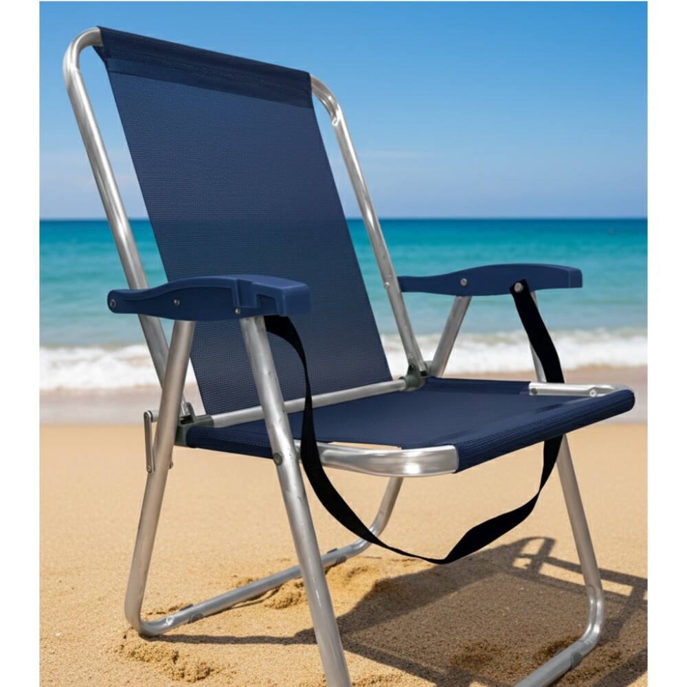 Sillón Alto playa en Aluminio c/ Correa Reforzado Hasta 140 Kg Max AZUL