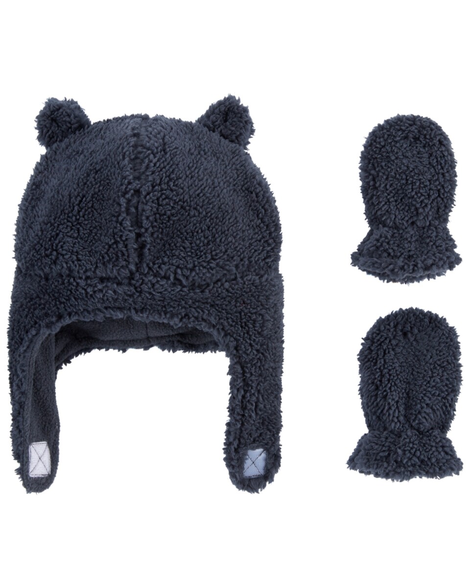 Gorro Carters con Orejas y Mitones Sherpa - NEGRO 