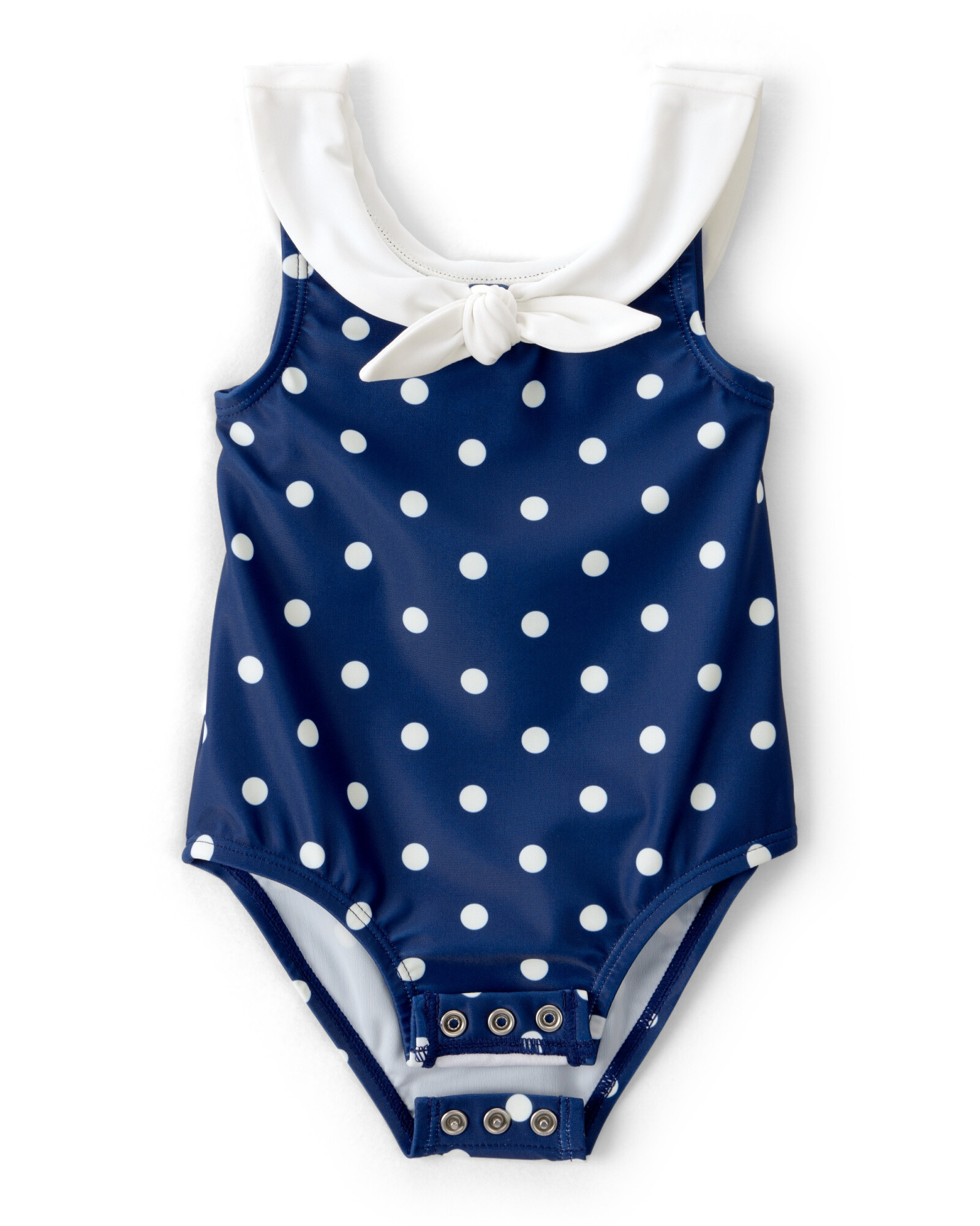 Malla de baño 1 pieza con protección UPF 50+, azul marino, diseño lunares. Talles 3-24M Sin color