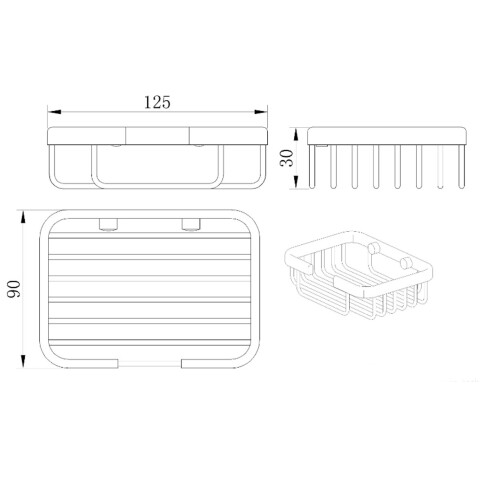 JABONERA REJILLA RECTANGULAR METAL CROMO PARA DUCHA DE PARED CROMO
