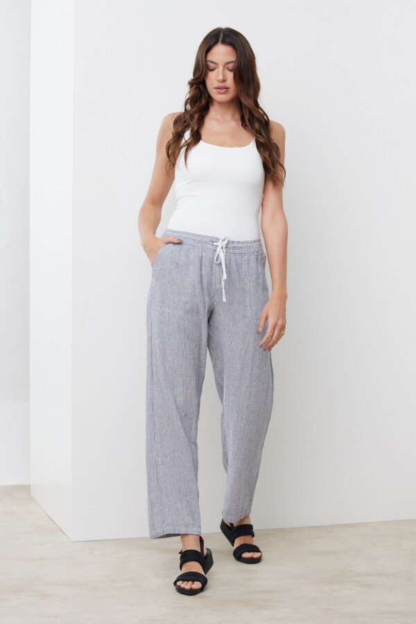 Pantalon Lino AZUL/BLANCO