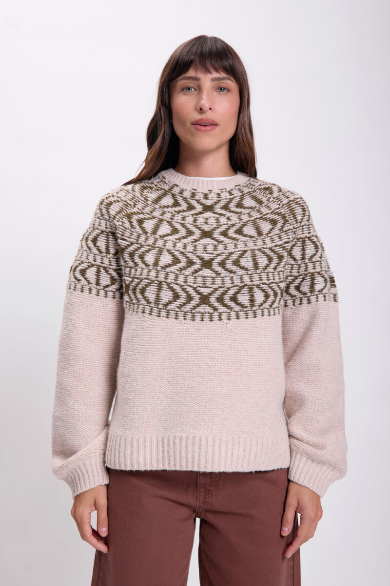 Buzo punto detalle cuello - Beige 