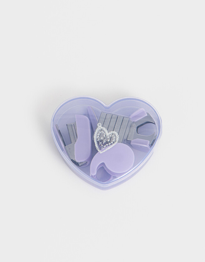 Útiles Varios Corazón Set De útiles Escolares En Caja De Corazon Con Frase Estampada - Violeta Lila