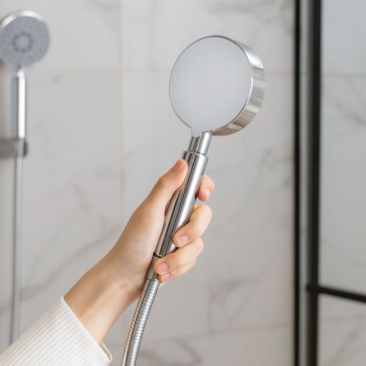 DUCHA TELEFONO ROSETA GRANDE CON MANGUERA PLATA