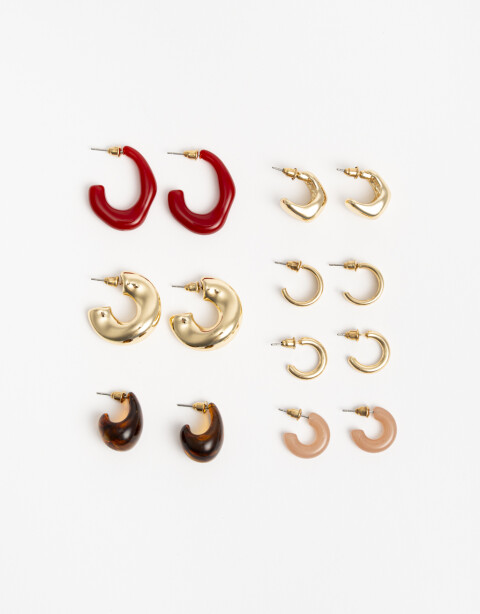 Aros Sets Color Set 7 Pares De Aros Mix Materiales - Dorado