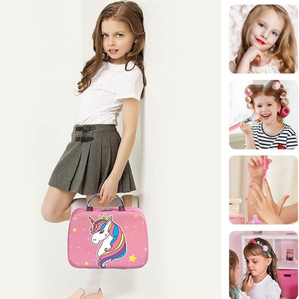 Valija Set Maquillaje Unicornio Lavable Infantil Niños 28 Pz Variante Color Rosa