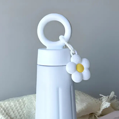 Botella térmica de acero con asa y colgante de flor 450ml Blanco