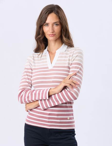 POLO RAYADA EN RIB Blanco