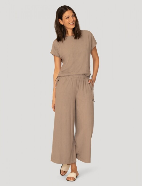 Conjunto Pantalon & Remera En Algodón Acanalado TOSTADO