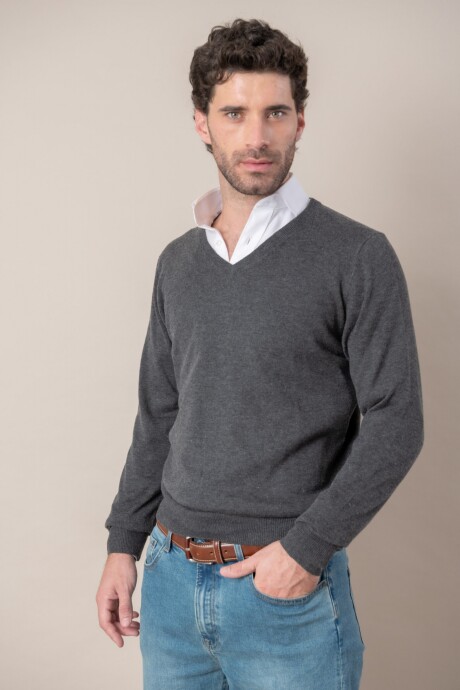 Sweater V lana Merino Gris Pizarra