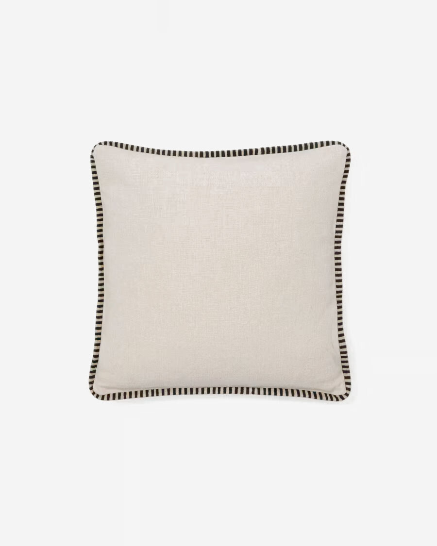 Almohadón Ardit de lino y algodón beige con raya bordada a contraste negro 45 x 45 cm