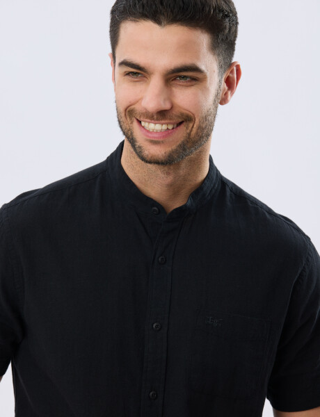 CAMISA LISA DE LINO CUELLO MAO Negro