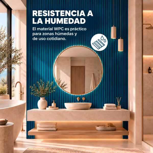 Pack x20 Wpc Simil Madera Wall Panel Lambrin 2.90x16.7 Azul 1