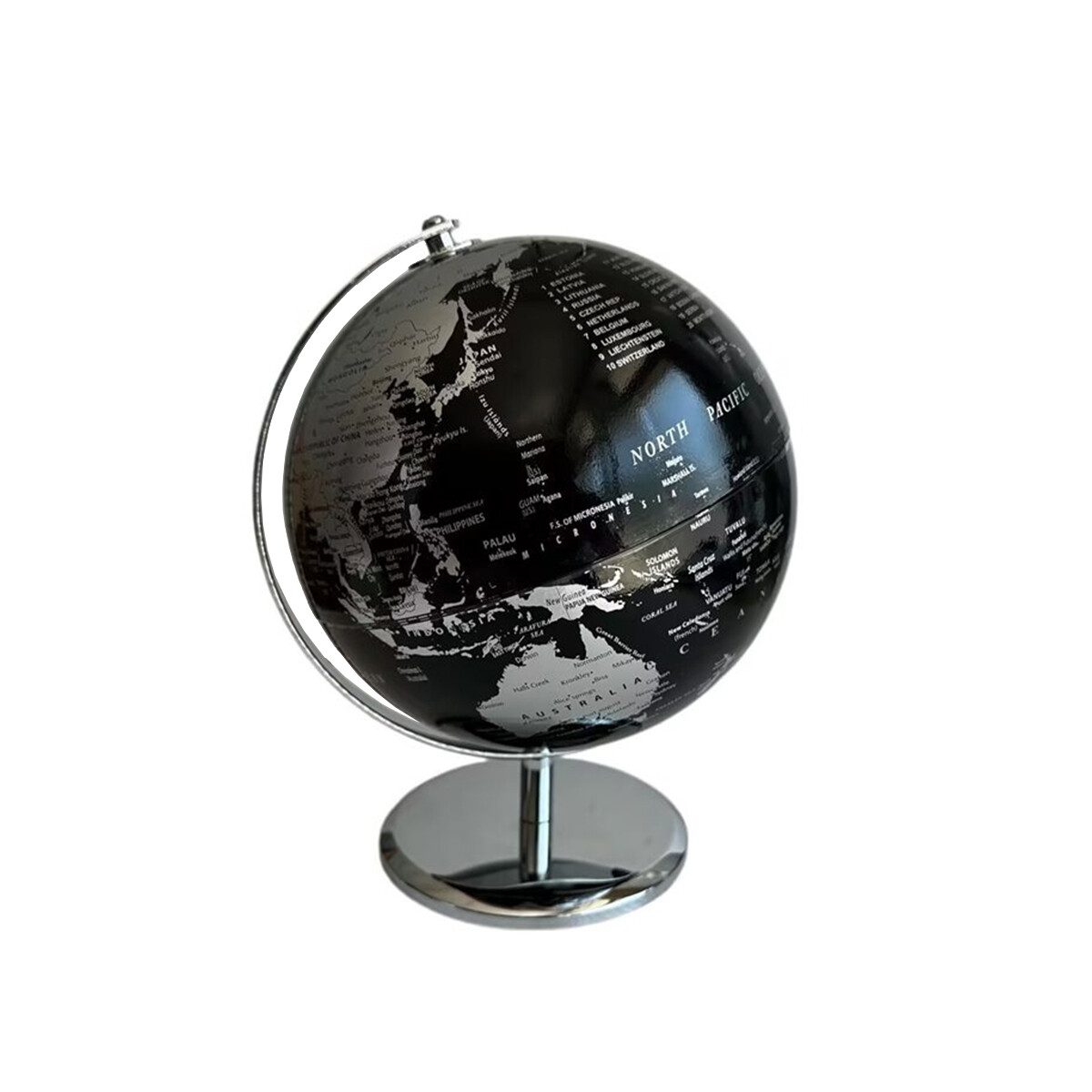 GLOBO TERRAQUEO 20x26.5CM HIERRO PLADEADO/NEGRO 