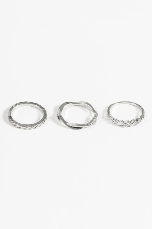 Set anillos wavy plateado