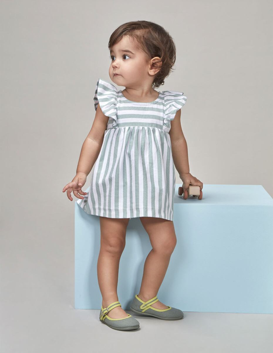 Vestido De Rayas De Punto - Verde 