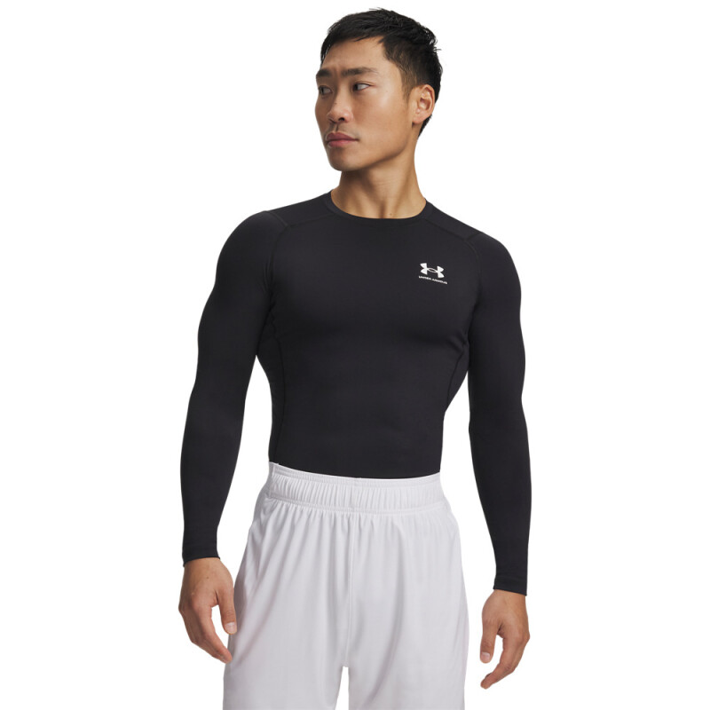 UA HG Armour Comp LS-WHT BLK-001