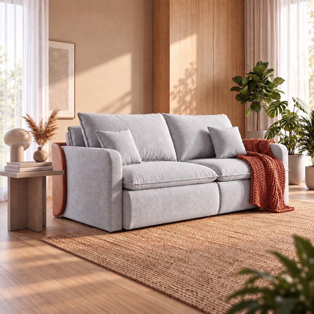 SILLÓN SOFÁ LIVING 2 CUERPOS RETRACTIL AJUSTABLE EXTENSIBLE GRIS