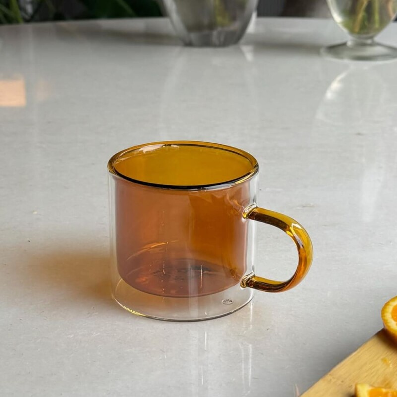 Taza doble vidrio 240ml naranja