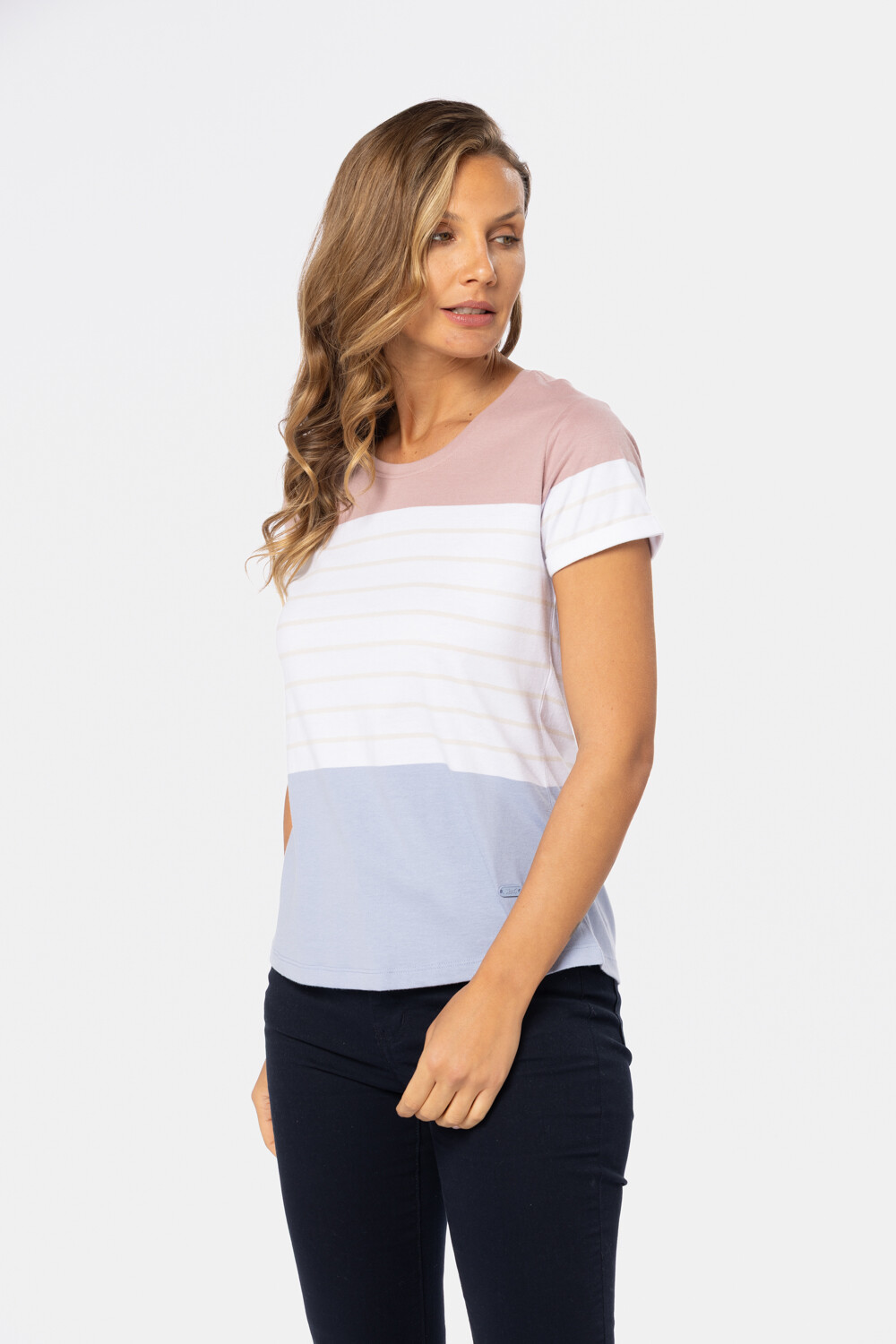 REMERA RAYADA Rosado