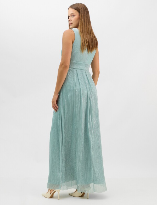 Vestido Gasa Con Lurex Y Cintura De Strass VERDE AGUA