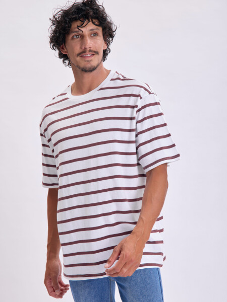 Remera Rayas Y Estampa Blaco