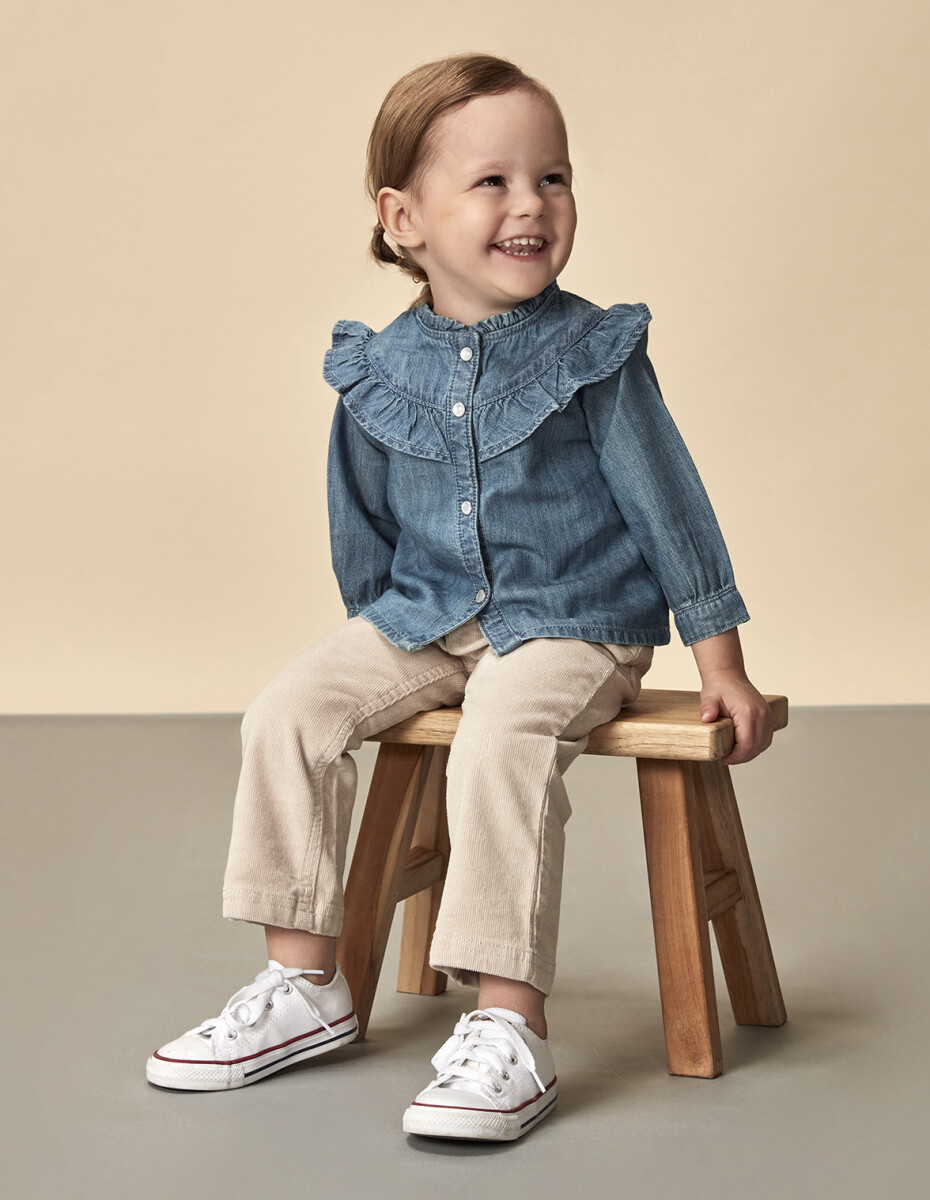 Camisa Vaquera Con Doble Volante - Denim 