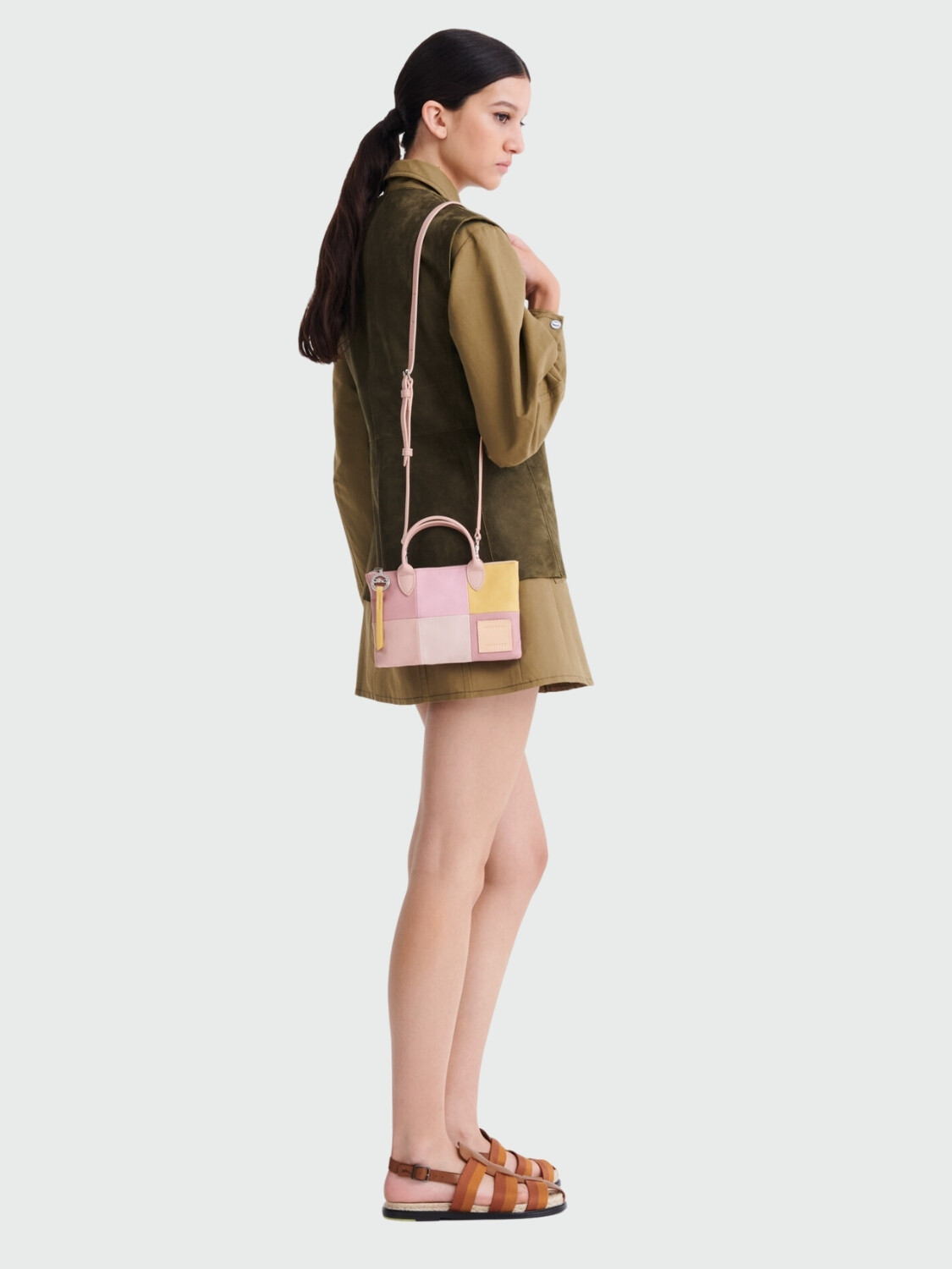 Longchamp -Bolso de mano XS en cuero, Re-Play Patch Rosa