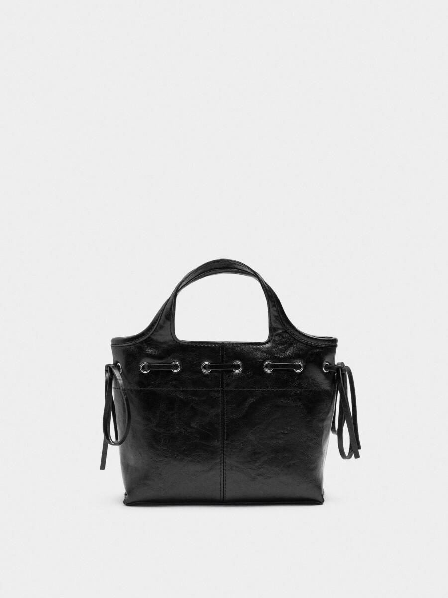 Bolso Tote Con Cordones Efecto Craquelado negro