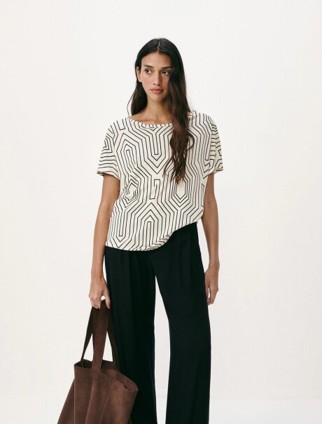 BLUSA MANGA CORTA ESTAMPADA BLANCO