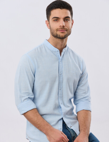 CAMISA LINO CUELLO MAO Celeste