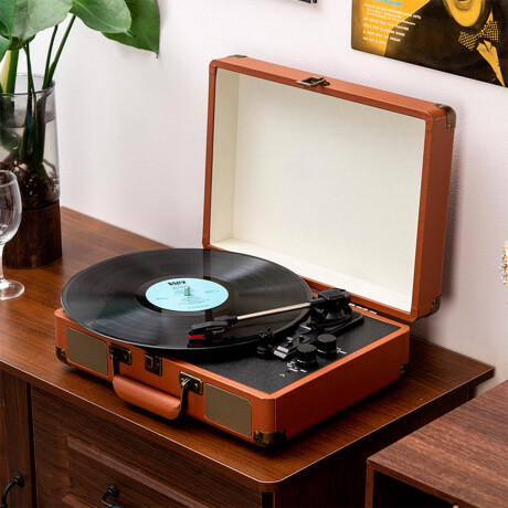 Tocadiscos Vinilo Retro Parlante Bluetooth Portátil Marron