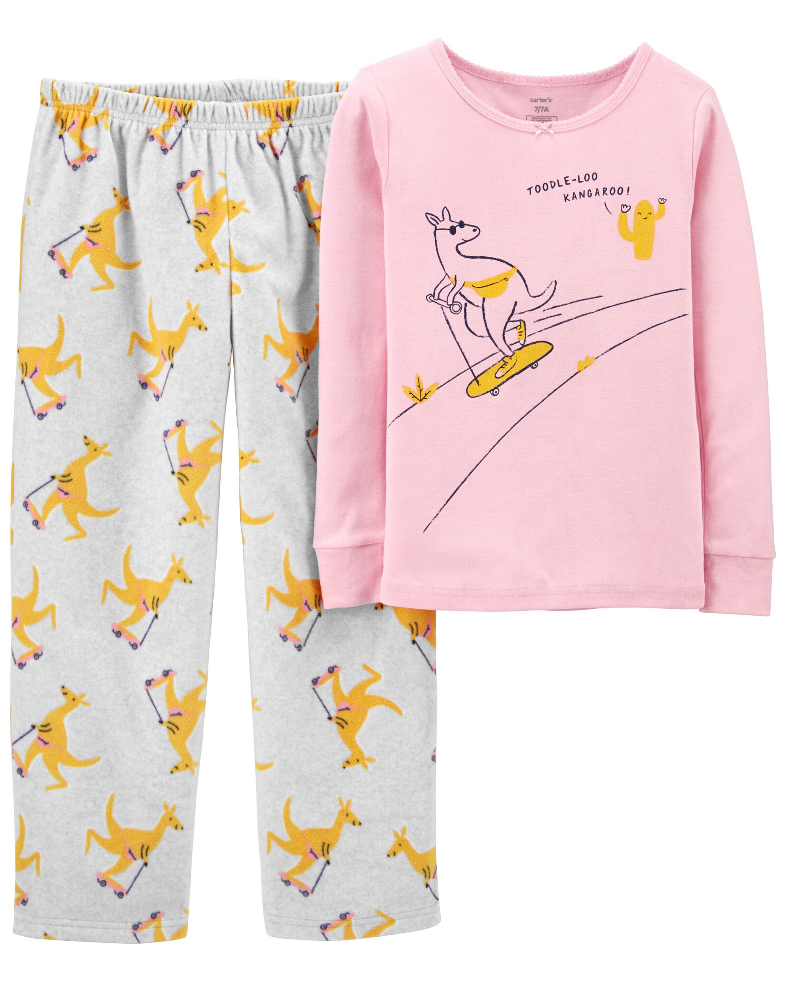 Pijama dos piezas pantalón micropolar y remera algodón, diseño canguro Sin color